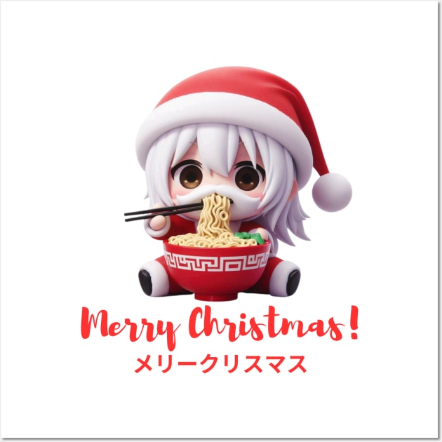 Chibi Kawaii Santa Claus Eating Ramen Noodles Wall Art by Etopix